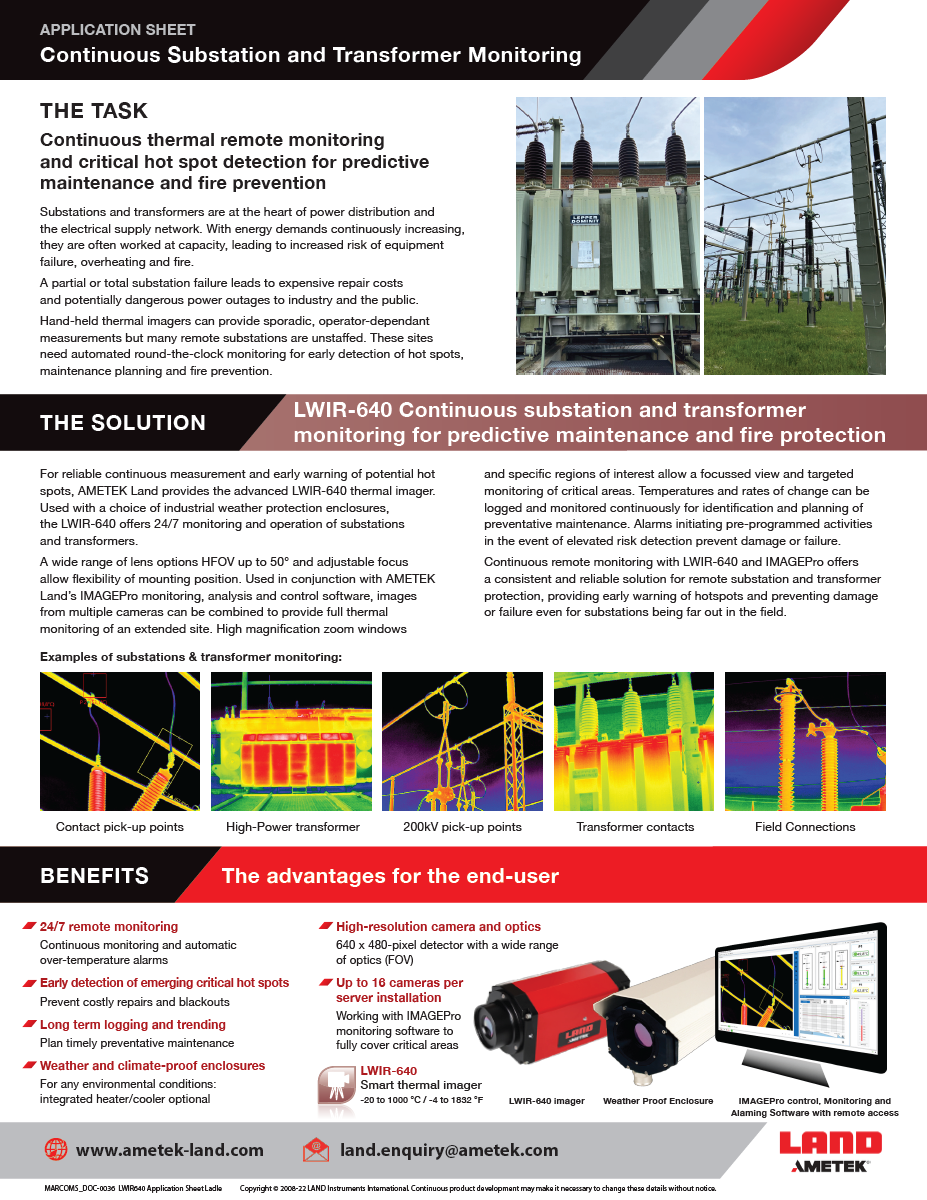 LWIR-640 Substation Transformer Application Sheet