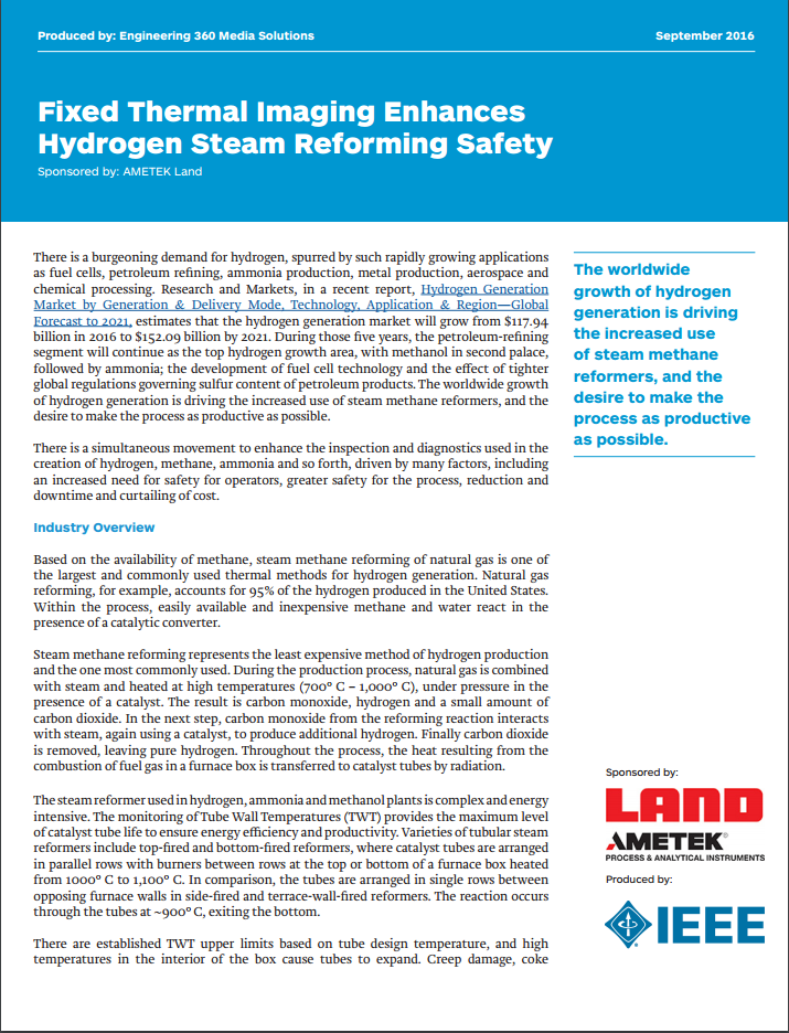 固定式热成像技术有助提升氢蒸汽重整工艺的安全水平